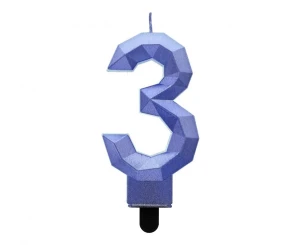 Świeczka Cyfra 3 Diament metalik ciemnoniebieska 7,6 cm