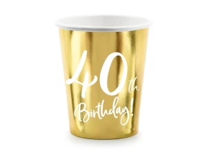 Kubeczki papierowe 40 urodziny 40th Birthday złote 220 ml 6 szt.