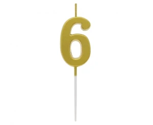 Świeczka Piker Cyfra 6 metaliczna złota 9,5 x 2,3 cm
