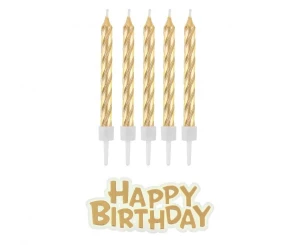 Świeczki urodzinowe Happy Birthday złote 16 szt.