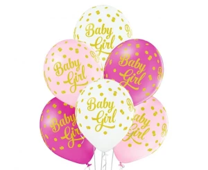 Balony lateksowe Baby Shower Baby Girl Dots różowe 29 cm 6 szt.| dekoracje na powitanie dziecka