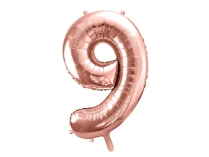 Balon foliowy Cyfra 9 różowe-złoto 86 cm