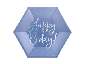 Talerzyki Happy Bday! granatowe papierowe 20 cm 6 szt.