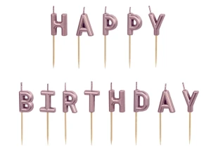 Świeczki urodzinowe Happy Birthday różowe złoto 2,5 cm 13 szt.