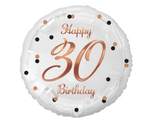 Balon foliowy 30 urodziny Happy 30 Birthday biały nadruk różowo-złoty 45 cm