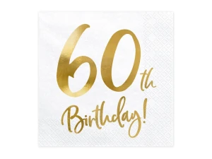 Serwetki papierowe 60 urodziny 60th Birthday białe 33 x 33 cm 20 szt.