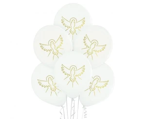 Balony lateksowe Dove Pierwsza Komunia Święta białe 29 cm 6 szt.