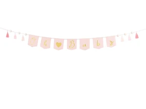 Baner Oh baby z frędzlami, 2.5 m, jasny różowy