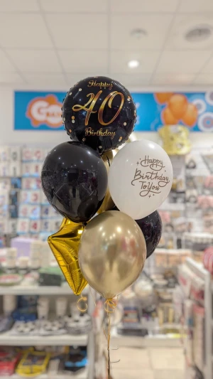 Bukiet balonów na 40 URODZINY, złoto-czarna klasyka - opcja hel