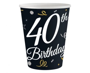 Kubeczki papierowe 40 Birthday czarne 250 ml 6 szt.