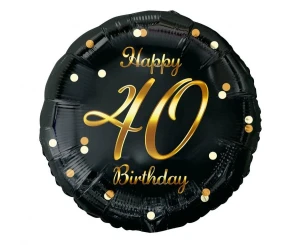 Balon foliowy 40 urodziny Happy 40 Birthday czarny nadruk złoty 45 cm