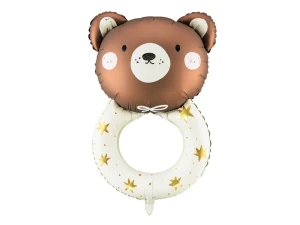 Balon foliowy Baby Shower Grzechotka miś brązowy 61 x 88 cm | dekoracje na przyjęcie gender reveal