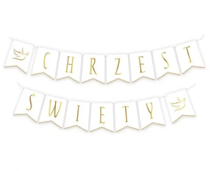Girlanda papierowa Chrzest Święty flagi biała 13,5 x 17,5 cm - 2 x 300 cm
