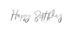 Baner Happy Birthday srebrny 16,5 x 62 cm