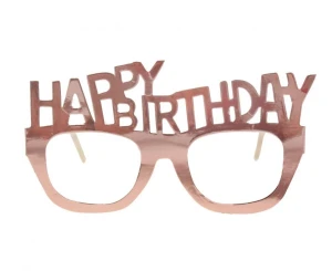 Okulary papierowe B&C Happy Birthday, różowo-złote, 4 szt.