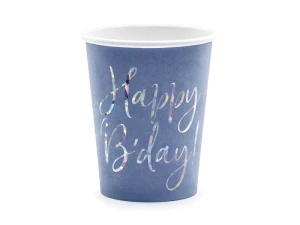 Kubeczki papierowe Happy B'day! granatowe 220 ml 6 szt.