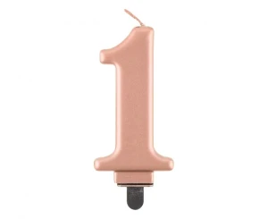 Świeczka Cyfra 1 metalik 8 różowo-złota 0 cm
