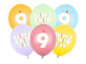 Balony lateksowe 9 urodziny Happy 9 Birthday mix 30 cm 6 szt.