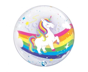 Balon Bubble Birthday Rainbow Jednorożec przezroczysty 55 cm