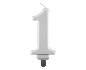 Świeczka Cyfra 1 metalik srebrna 8,0 cm