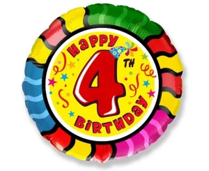Balon foliowy 4 urodziny Happy 4 Birthday 45 cm