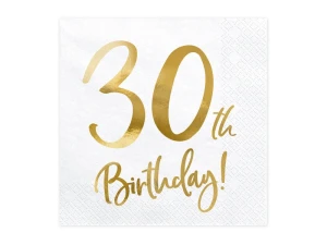 Serwetki papierowe 30 urodziny 30th Birthday białe 33 x 33 cm 20 szt.