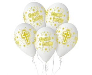 Balony lateksowe Premium Chrzest białe 30 cm 5 szt.