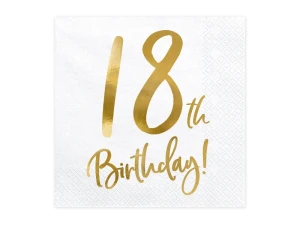 Serwetki papierowe 18 urodziny 18th Birthday białe 33 x 33 cm 20 szt.