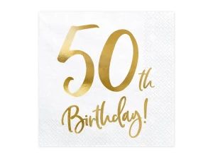 Serwetki papierowe 50 urodziny 50th Birthday białe 33 x 33 cm 20 szt.