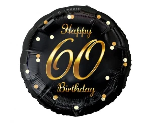 Balon foliowy 60 urodziny Happy 60 Birthday czarny nadruk złoty 45 cm