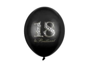 Balony lateksowe 18 urodziny Happy 18 Birthday Brilliant Pastel czarne 30 cm 6 szt.