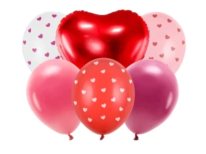 Balony walentynkowe lateksowe i foliowe napis Be mine valentine czerwone 6 szt.
