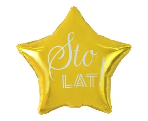 Balon foliowy Sto Lat Gwiazda złoty nadruk biały 50 cm