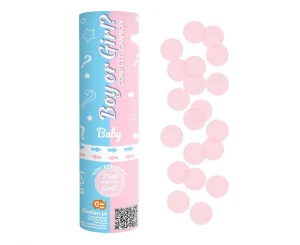 Konfetti Gender Reveal pneumatyczne Boy or Girl kółeczka papierowe różowe 15 cm
