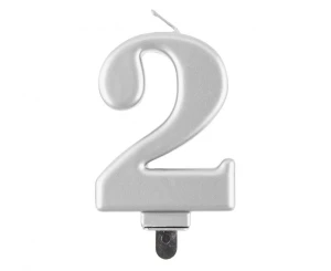 Świeczka Cyfra 2 metalik srebrna 8,0 cm