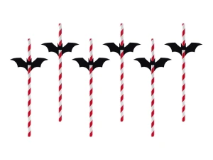 Słomki papierowe Halloween Nietoperze czarne 19,5 cm 6 szt.