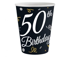 Kubeczki papierowe 50 Birthday czarne 250 ml 6 szt.