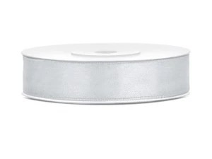 Tasiemka satynowa srebrna 12 mm 25 m
