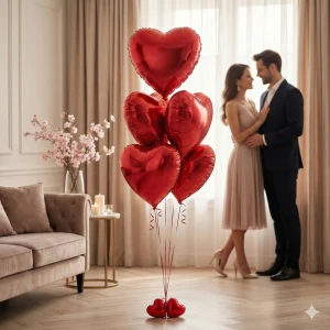 Balony serca czerwone 45 cm – bukiet 5 szt. (foliowe, na hel lub powietrze)