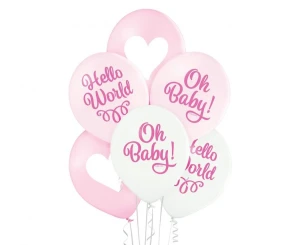Balony lateksowe Baby Shower Oh Baby Girl różowe 29 cm 6 szt.| dekoracje na powitanie dziecka