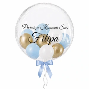 Balon Bubble z helem na Komunię chłopca z imieniem
