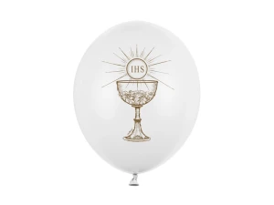 Balony lateksowe Pierwsza Komunia IHS Pastel białe 30 cm 6 szt.