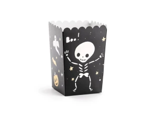 Pudełka Halloween na popcorn BOO! czarne 7 x 7 x 12,5 cm 6 szt.