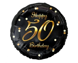 Balon foliowy 50 urodziny Happy 50 Birthday czarny nadruk złoty 45 cm