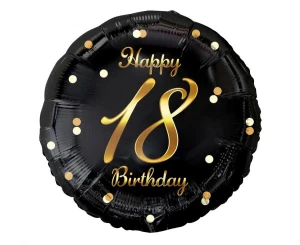 Balon foliowy 18 urodziny Happy 18 Birthday czarny nadruk złoty 45 cm