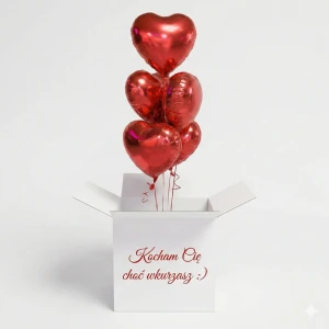 Prezent na Walentynki - zestaw 5 balonów Serc 45 cm z helem w kartonie