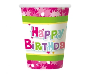 Kubeczki papierowe Happy Birthday różowe 270 ml 6 szt.