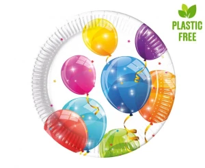 Talerzyki papierowe Sparkling Balloons złote 20 cm 8 szt.
