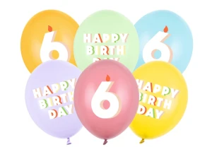 Balony lateksowe 6 urodziny Happy 6 Birthday mix 30 cm 6 szt.