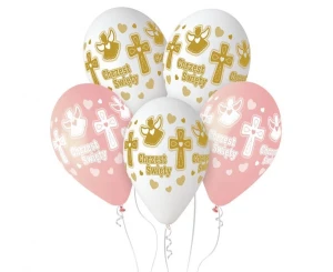Balony lateksowe Premium Hel Chrzest dziewczynki różowe 33 cm 5 szt.